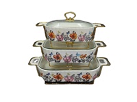 Plats de service rectangulaires en céramique blanche, ensemble de casseroles avec motif de citrouille coloré et support en métal doré