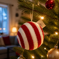 Boules de Noël en peluche rayées rouge et blanc, décorations suspendues douces à rayures bonbon, décorations de fête pour la maison, cadeau