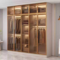 Ensemble de meubles de chambre à coucher avec armoire et dressing de luxe, porte vitrée et cadre en aluminium