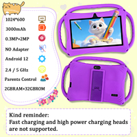 Tablette éducative Android 12 YPORANGECHENG 7 pouces pour enfants, 2 Go + 32 Go, processeur MTK Quad Core, 3000 mAh, écran IPS 1024x600, antichoc, USB-C
