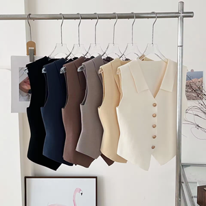 Nouveau débardeur tricoté style français 2026 à col en V et simple boutonnage, coupe ajustée, sans manches pour <span class=keywords><strong>femme</strong></span> - Product Image 4