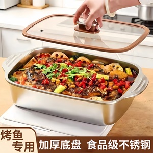 กระทะย่างปลาสแตนเลส 316 สีพื้น ทรงสี่เหลี่ยมผืนผ้า พร้อมหูจับ ล้างด้วยมือเท่านั้น สำหรับใช้ในบ้านและเชิงพาณิชย์ - Product Image 4