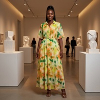 Robe chemise élégante et décontractée de style Abaya, grande taille, imprimé patchwork, manches longues, avec ceinture, inspirée des vêtements africains en jean.