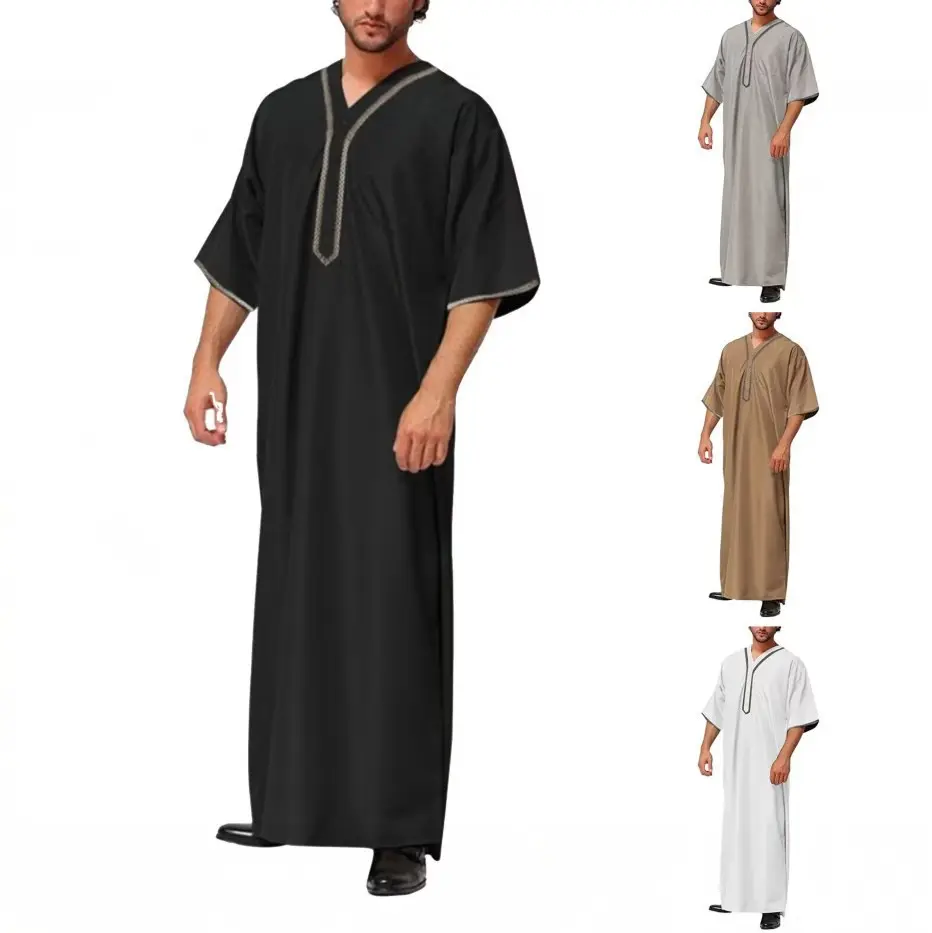 ชุดเดรสมุสลิมสำหรับผู้ชายเสื้อคลุมยาวทรงหลวมกระดุม