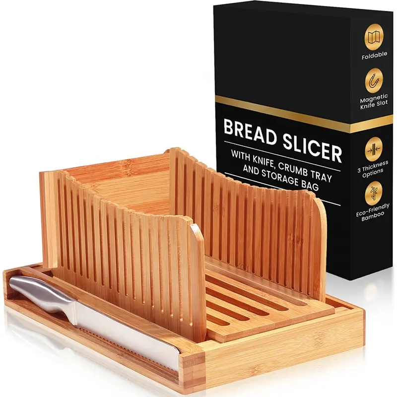 새로운 디자인 공장 직접 판매 대나무 빵 슬라이서 조정 가능한 빵 슬라이서 절단 블록 가정용 수동 빵 슬라이서