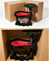 Arbre à chat gothique en forme de chauve-souris à deux niveaux, avec perchoirs en peluche toile d'araignée noire, salon douillet doublé de rouge et poteaux à gratter entièrement en sisal, décoration d'Halloween