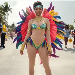 Traje de Baño de Carnaval al por Mayor, Bikini de Plumas de Lujo Personalizado para Mujer, con Lentejuelas y Cuentas, OEM ODM, para Fiesta <span class=keywords><strong>en</strong></span> <span class=keywords><strong>Miami</strong></span> o Caribe - Product Image 1