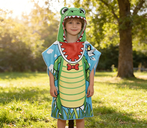 Toalla de Playa Infantil Personalizada 100% Microfibra con Capucha, Secado Rápido, Diseño Animal Rectangular con Patrones de Dibujos Animados Deportivos - Product Image 3