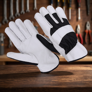 Gants de sécurité en cuir blanc et noir, pointes des doigts antidérapantes, bracelet élastique, usage général - Product Image 3