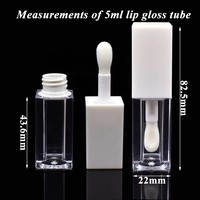 Mini tube carré transparent pour huile à lèvres 5ml, contenant en plastique pour brillant à lèvres avec bouchon à vis et applicateur en stock