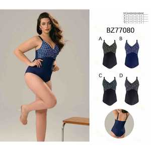 Costume da bagno intero da donna taglie forti con scollo a V, arricciato, controllo pancia, senza schienale, per l'estate, all'ingrosso, nuovo BZ77080 - Product Image 1