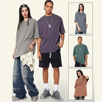 Camiseta Oversize Blanca de Algodón Grueso con Estampado Directo, Diseño de Hombros Caídos, Estilo Urbano para Hombre, Camiseta Lisa