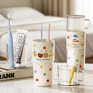 Travel Toothbrush Cup <b>Set</b> Foldable Portable For Student Dorm Home Children Use <b>Plastic</b> With Lid And Handle - Product Image 3