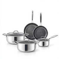 Set Peralatan Masak Stainless Steel 304 Anti Lengket dengan Tutup Kaca, Kompatibel dengan Induksi