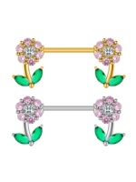 Joli piercing de corps en acier inoxydable avec zircon, motif cerise, pour l'allaitement, plaqué platine/or, vente en gros