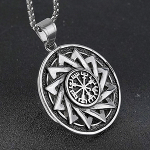 Joyería <span class=keywords><strong>de</strong></span> fábrica OEM precio barato Punk Hip Hop nórdico vikingo brújula <span class=keywords><strong>runas</strong></span> fundido Acero inoxidable hombres colgante chapado en oro - Product Image 1