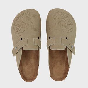Sepatu <span class=keywords><strong>Clogs</strong></span> Wanita dan Pria Model Vintage, Bahan Kulit Sapi Suede, Sol Gabus, dengan Penyangga Lengkung Kaki, Tali Pengikat yang Dapat Disesuaikan - Product Image 1