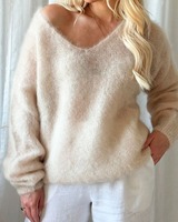 Cárdigan de punto con cuello en V para mujer, suéter de invierno con rayas huecas a cuadros en blanco y negro