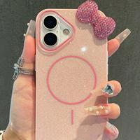 Nouvelle Coque Magnétique pour Téléphone Portable avec Nœud Papillon et Paillettes Scintillantes pour iPhone 16 Plus 15 17 11 Pro Max – Tendance