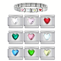 RVS Italiaanse charme armband met kleurrijk hart geboortesteen modulair DIY sieraden voor vrouwen, cadeau voor verjaardag/Valentijnsdag