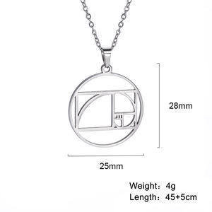 Collar con Colgante de Geometría de la Espiral de <span class=keywords><strong>Fibonacci</strong></span>, Círculo, Triángulo, Proporción Áurea, Acero Inoxidable, Gargantilla para Mujer, Joyería - Product Image 6