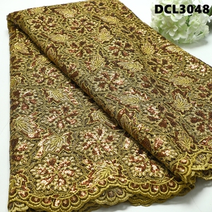 Tissu en dentelle guipure brodée de luxe coréenne originale avec paillettes, fil doré et cordon laser <span class=keywords><strong>soluble</strong></span> dans l'eau - Product Image 1