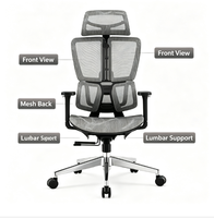 Chaise de bureau ergonomique à dossier haut en maille avec appui-tête réglable, support lombaire et base en nylon pour espace de travail commercial