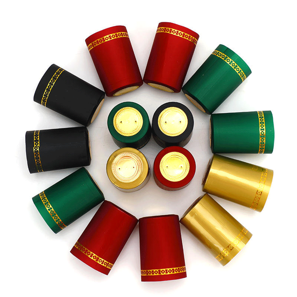 PVC Heat Shrink Capsule Color Wine Bottle Seal Cap Transparent Tear Strip Tamper Proof Custom Logo Packaging Sleeve Cover
