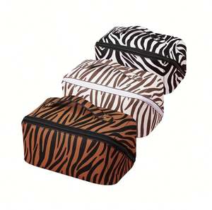 OEM Zebra-Stripe Portable Travel Wash Cosmetic Storage Bag Design Personalized Black Case <b>Makeup</b> <b>Box</b> Organizer Leather - Product Image 5