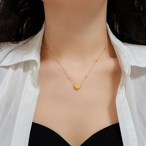 Colgante de acero inoxidable chapado en oro rosa para mujer, cadena de cuentas con forma de corazón, venta al por mayor - Product Image 5