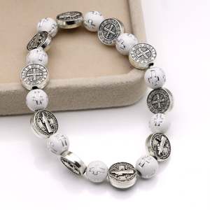 Wholesale Catholic <b>Beaded</b> <b>Bracelet</b> Cross Beads St. Benedict Medal Rosary <b>Bracelets</b> Antique <b>Silver</b> Plated Religious Gifts - Product Image 6