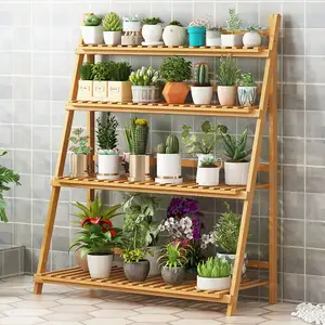 2/3/4 Tier Indoor Outdoor Foldable Shoe Display Shelf Bamboo Flower Pot Rack Plant Stand Shelf Organizer Rack