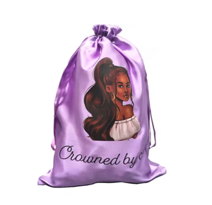 ヘアエクステンション用ロゴ付きサテンスリックバッグ卸売高品質サテンヘアバッグ - Product Image 5