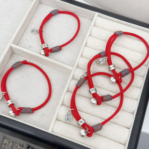 999 Pure Silver Fortune Red <b>Rope</b> <b>Bracelet</b> For Women Gift With Charm And Bell - Product Image 4