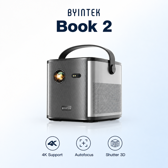BYINTEK U80 Smart DLP Projector 3D 4K Support High ANSI 15000mAh Battery TOF Auto Focus Android WiFi Portable Camping Projector