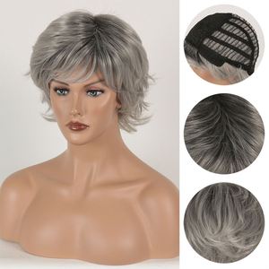 Nouvelle perruque courte bouclée dégradée gris argenté pour femme, accessoires de mode européens et américains - Product Image 2