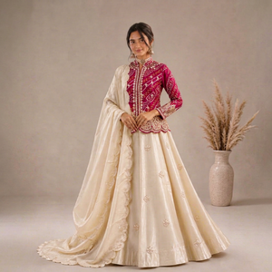 Kurta Lehenga Rose de Créateur pour Navratri, Richement Brodé, Longueur Ras du Sol, Infroissable, Style Traditionnel Indien et Pakistanais pour Mariage - Product Image 1