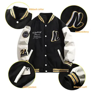 LAYENNE giacca college di alta qualità da uomo con ricamo in ciniglia maniche in pelle giacca college da Baseball personalizzata Letterman