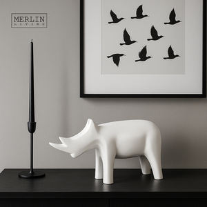Merlin Living Animal Céramique Décoration Blanc Art Rhinocéros Ornement pour Bureau Moderne Décor À La Maison Chaozhou Usine OEMODM - Product Image 2