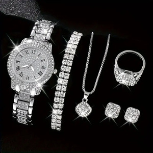 SYN-46 Set di 5 Orologi di Lusso alla Moda con Movimento al Quarzo, Collana e Orecchini in Cristallo, Gioielli per <span class=keywords><strong>Donna</strong></span> - Product Image 1