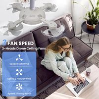 Ventilateur de plafond créatif à 4 têtes avec lumière, pliable, 5 pales, télécommande, lampe de ventilateur à intensité variable, 60W, silencieux, prise LED