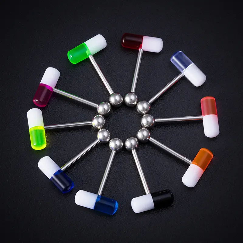 2401 Body piercing cápsula de duas cores anel de língua acrílico joia conjunto de 10 cores fabricantes atacado fornecimento direto