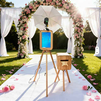 Photomaton instantané double face en chêne avec écran tactile 18,5 pouces, compatible multi-appareils iPad et reflex numérique, boîtier en bois et imprimante intégrée
