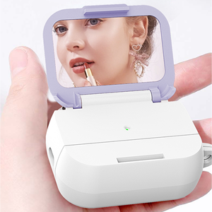 Espejo plegable portátil armadura dura funda para auriculares a prueba de golpes para Apple <span class=keywords><strong>Airpods</strong></span> 1/2/3/4 <span class=keywords><strong>Pro</strong></span> funda protectora de plástico con gancho - Product Image 3