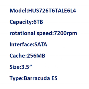 Disco Duro Mecánico de Grado Empresarial de 6 TB, DC HA340, SATA, 7200 rpm, 256 MB, CMR Vertical, 3.5 Pulgadas, WUS721206BLE6L4 <span class=keywords><strong>HUS726T6TALE6L4</strong></span> - Product Image 2