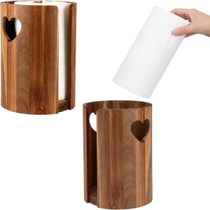 Wooden <b>Paper</b> Towel Holder Acacia Wood Heart Design <b>Kitchen</b> Counter Storage Rack Desktop Organizer Decorative Roll Holder - Product Image 1