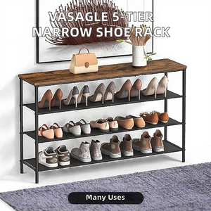 <span class=keywords><strong>VASAGLE</strong></span> <span class=keywords><strong>Étagère</strong></span> à chaussures étroite à 5 niveaux, 4 <span class=keywords><strong>étagère</strong></span>s en tissu polyester, structure en acier, <span class=keywords><strong>rangement</strong></span> multifonctionnel pour chaussures et sacs, style industriel - Product Image 2