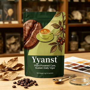 Café Instantáneo Crudo de Origen Vegetal, Mezcla de Granos de Café Verde Oscuro, 10g*10 Sobres, Ilustración de Grano de Café, Bolsa con Base, Etiqueta Personalizada, Directo de Fábrica - Product Image 6