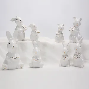 Phục sinh Bunny trang trí mùa xuân trang trí nội thất Bunny bức tượng nhỏ Gốm Thỏ bức tượng