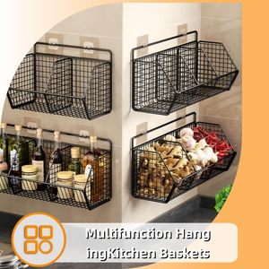 Panier de rangement mural pour cuisine en fil métallique durable pour ranger les épices, l'ail, les oignons et les légumes - Product Image 4
